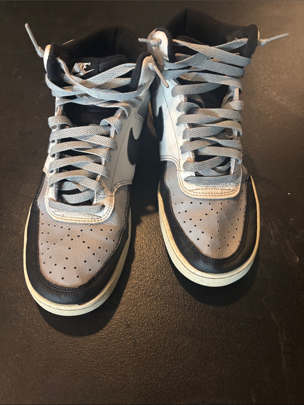 Nike White and Black Mid-Top Sneaker with Gray Laces - Picture 3 of 4